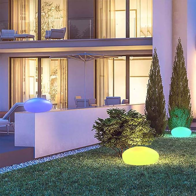 Cobblestone Garden Light - Weather-Resistant & Cordless - 16 Color Options with Remote Control - LED Bulbs - 10-16 Hours Wireless Illumination