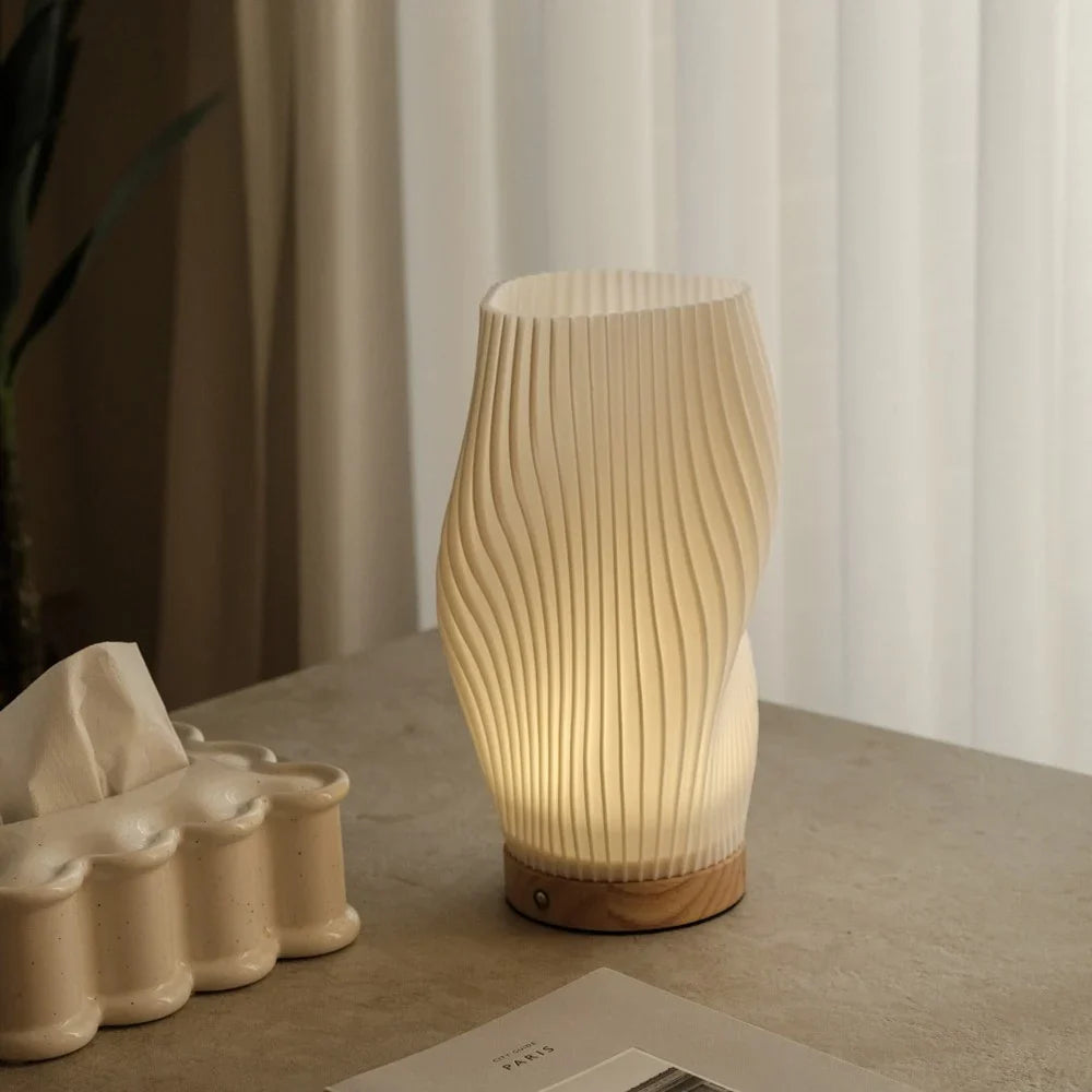 Serene Wavecrest Lamp - USB Powered - Dimmable - Warm/Natural Light - Wave-Inspired Shade - Multiple Sizes