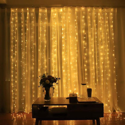 Fairy Curtain - 3m Width with 1-3m Height - 8 Lighting Modes & Adjustable Brightness - Waterproof & USB Powered - Remote Control Included - Warm White LED Lights