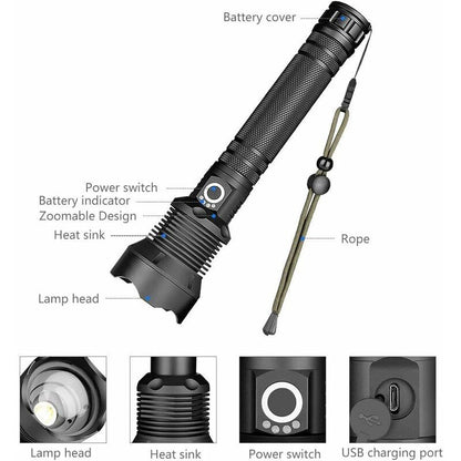 Flashlight - Telescopic Zoom - Ultra-Bright Rechargeable LED - USB-C Powered - Large/Small