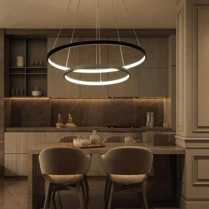 Halo Chandelier - Customizable Concentric Rings Design - Eco-Friendly LED Lighting - Available in Gold, Black, or White - Dimmable Warm or Cool White - 20-100 cm Width