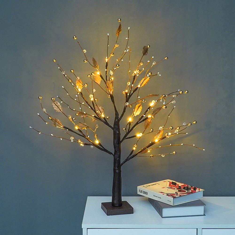 Spring Tree - 55cm LED Light Tree - Bendable Branches - Red Berries or Golden Pearls - Battery-Powered Decoration