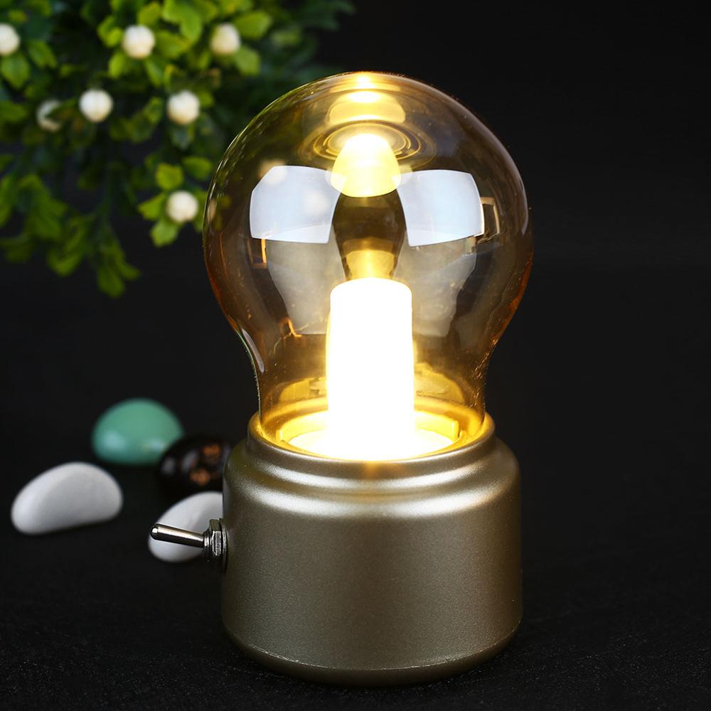 Retro Desk Lamp - Vintage Design - USB Rechargeable - Warm Yellow LED Light - Compact & Portable