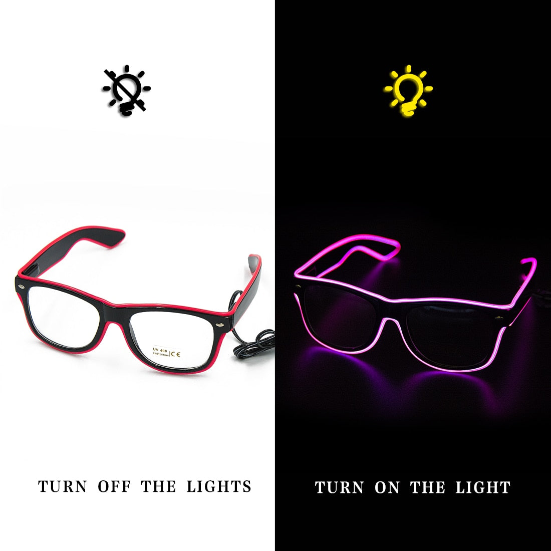 Neon Glasses – LED Light-Up Party Glasses – 3 Modes (Constant/Pulse/Flash) – Fun Gift – Festival & Nightclub Accessory – Powered by 2xAAA Batteries