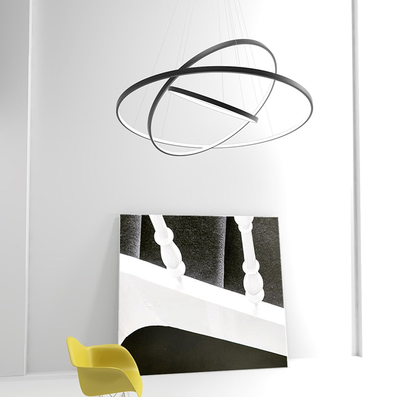 Halo Chandelier - Customizable Concentric Rings Design - Eco-Friendly LED Lighting - Available in Gold, Black, or White - Dimmable Warm or Cool White - 20-100 cm Width