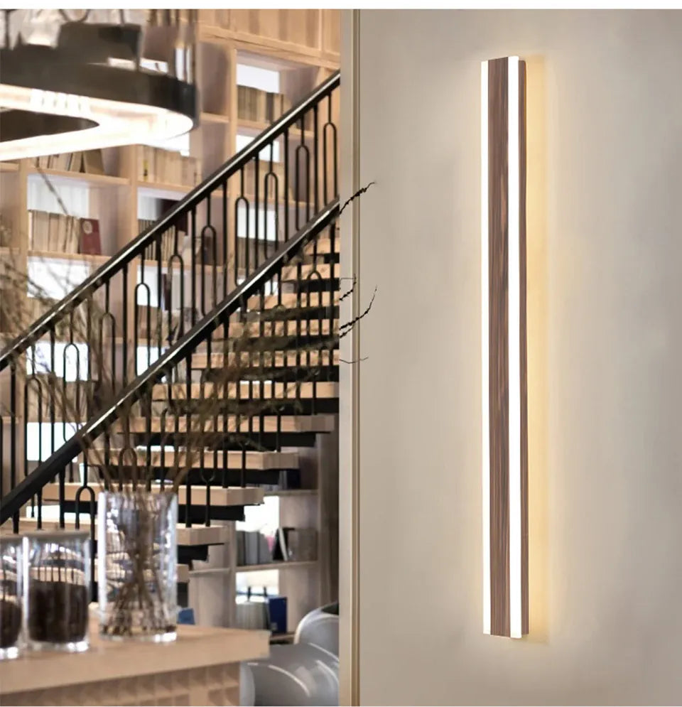 Verthara Premium Wood-Grain Strip LED Outdoor Wall Sconce
