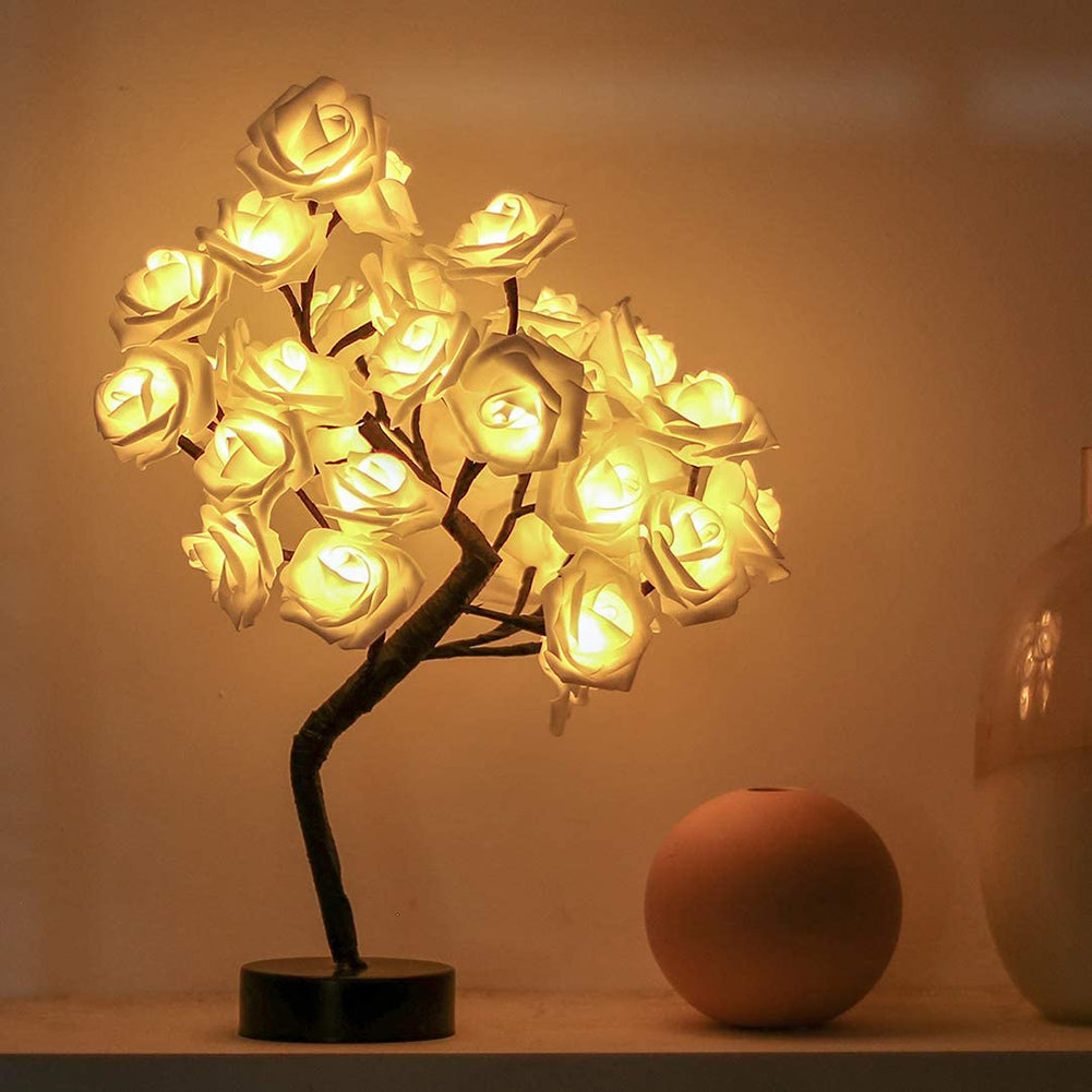 Rose Tree Lamp - Romantic Decorative Light - Adjustable Branches - USB/Battery Powered - Indoor & Outdoor Use