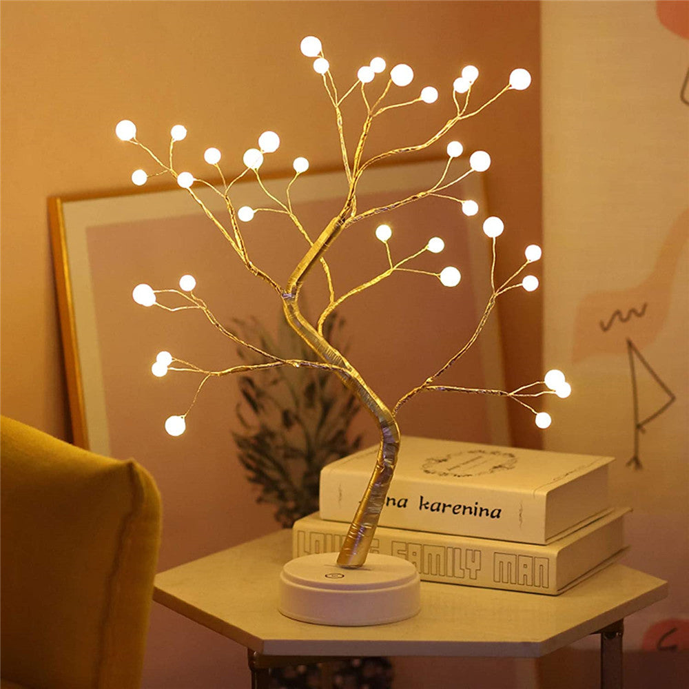 Fairy Tree - Adjustable Branches with 36 Pearls or 108 Glittering Drops - USB or Battery Powered - Cozy Warm White Light - Perfect Gift for Home or Garden