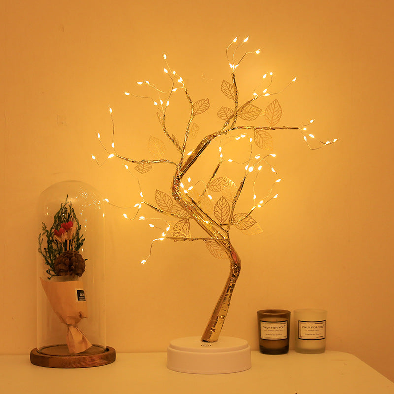 Golden Leaf Tree - Adjustable Branches with 72 LED Lights - Warm White Cozy Lighting - USB or Battery Powered - 50 cm Height - Perfect for Home Décor or Gifts