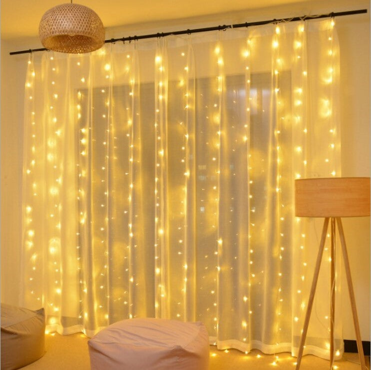 Fairy Curtain - 3m Width with 1-3m Height - 8 Lighting Modes & Adjustable Brightness - Waterproof & USB Powered - Remote Control Included - Warm White LED Lights