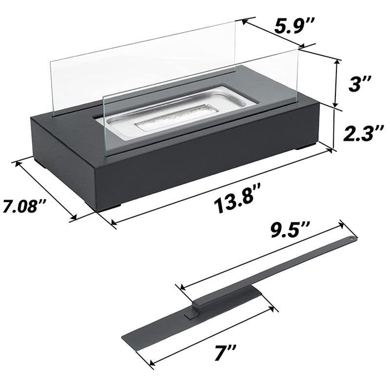 Tabletop Fireplace - Elegant Rectangular Design with Glass Walls - Metal Base & Reusable Wick - Ambient Lighting - Safe & Durable Construction - Fuel Not Included