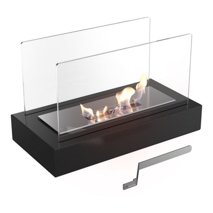 Tabletop Fireplace - Elegant Rectangular Design with Glass Walls - Metal Base & Reusable Wick - Ambient Lighting - Safe & Durable Construction - Fuel Not Included