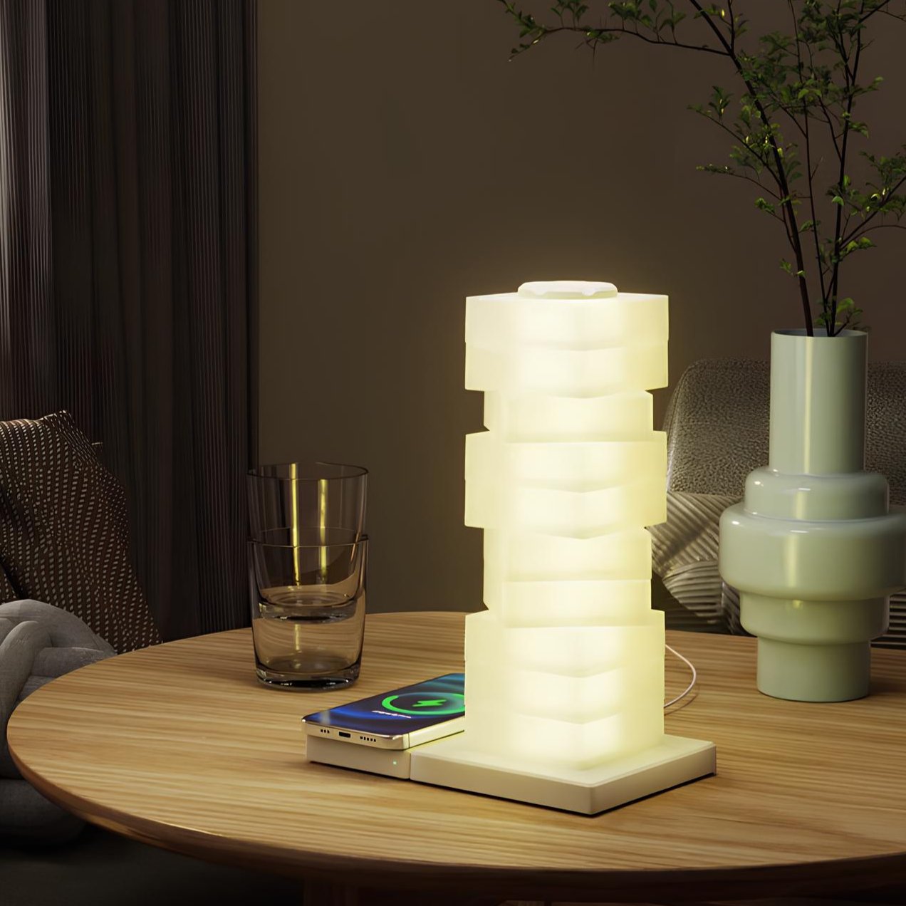 Twistable Pillar of Light - Adjustable Lampshade - LED Lighting Modes - 15W Wireless Charger - Modern Home & Workspace Décor