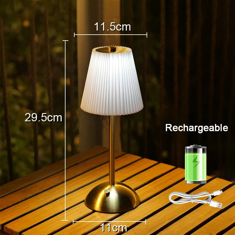 Ribbed Pleated Table Lamp – Cordless Rechargeable
