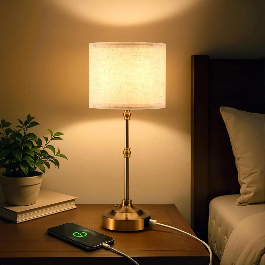 Drum Shade Brass Table Lamp – Cordless Rechargeable