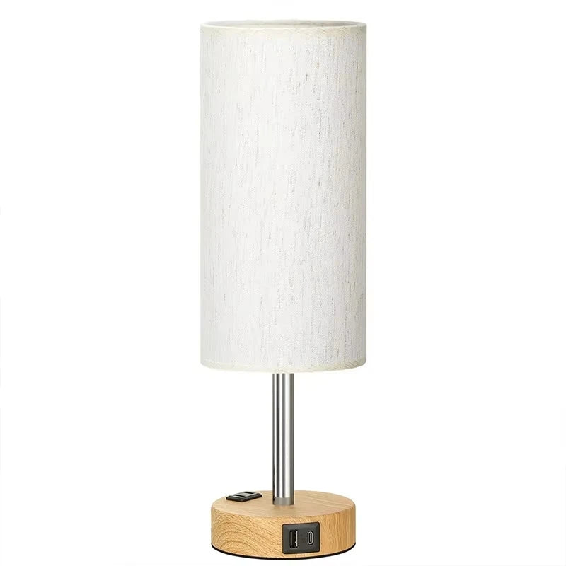 Cylinder Linen Bedside Lamp – USB Powered Dimmable