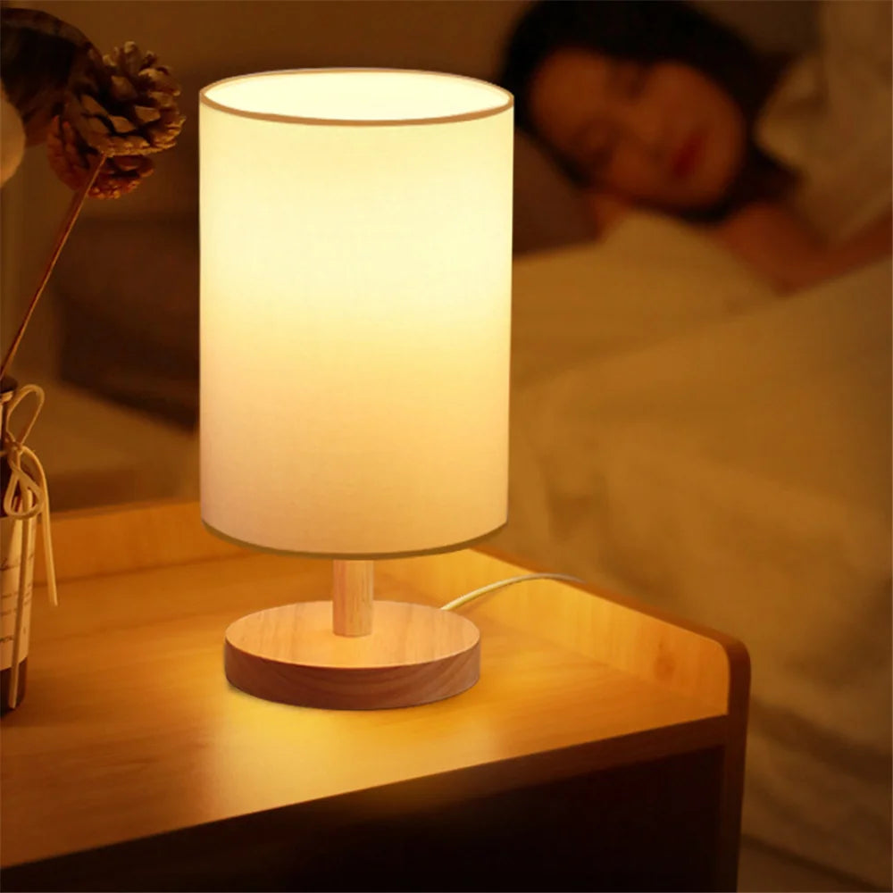 Nordic Wooden Bedside Table Lamp – USB Powered