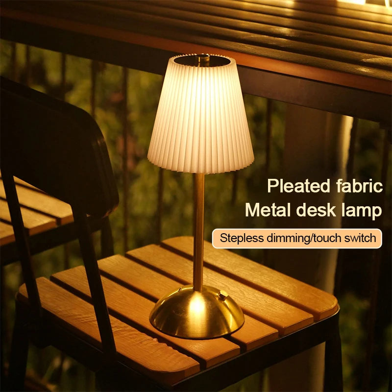 Ribbed Pleated Table Lamp – Cordless Rechargeable