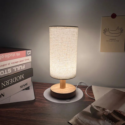 Wooden Bedside Table Lamp – USB Powered Touch Control