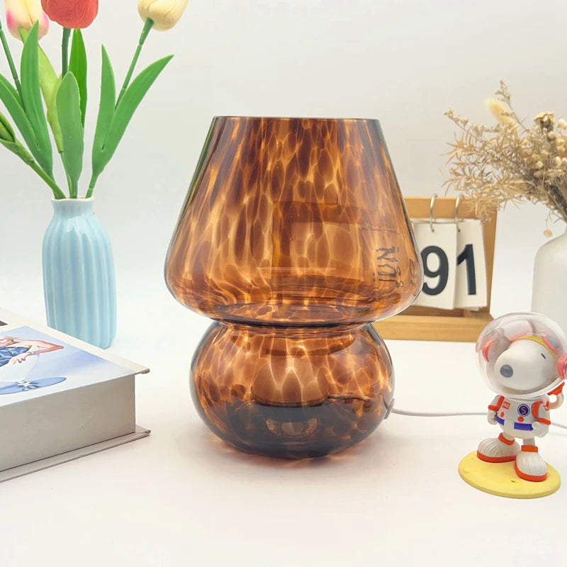 Tortoiseshell Glass Mushroom Lamp – USB Powered Dimmable