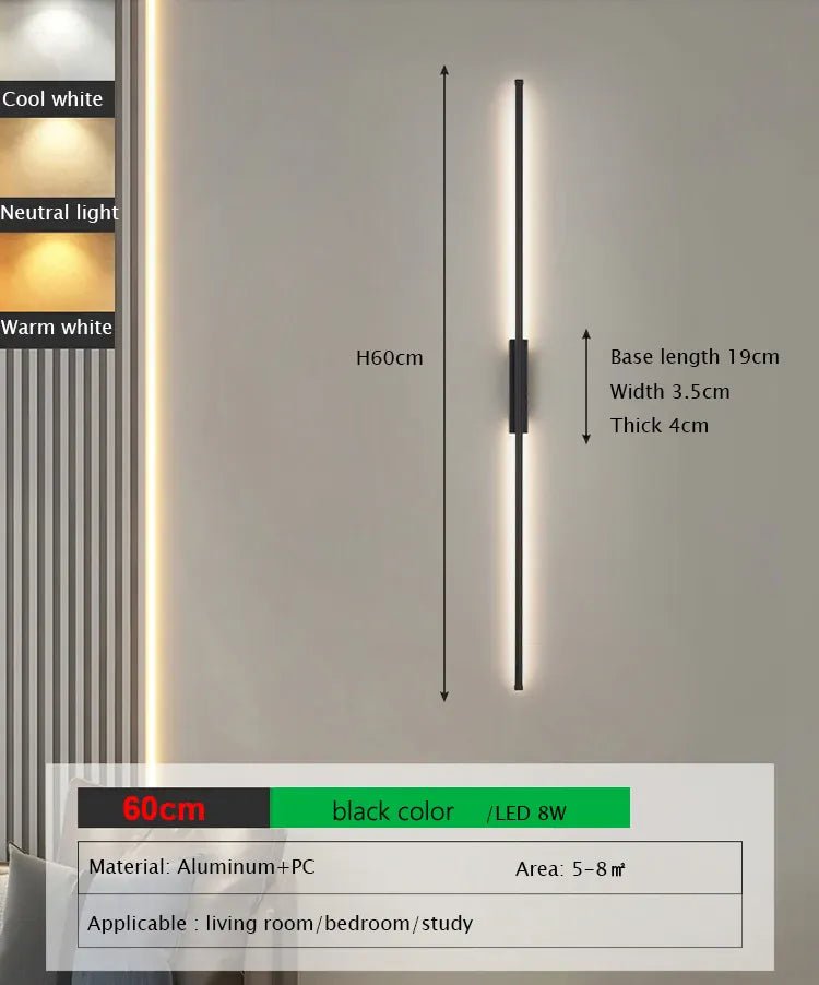 Verthara Premium Minimalist Tube Linear Wall Sconce 60cm