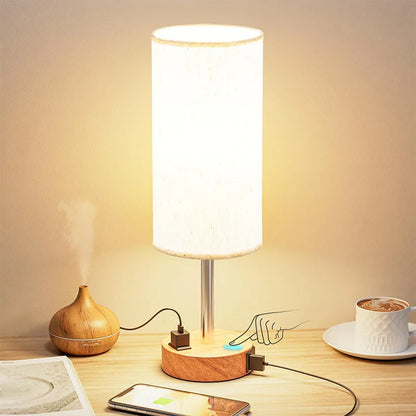 Cylinder Linen Bedside Lamp – USB Powered Dimmable