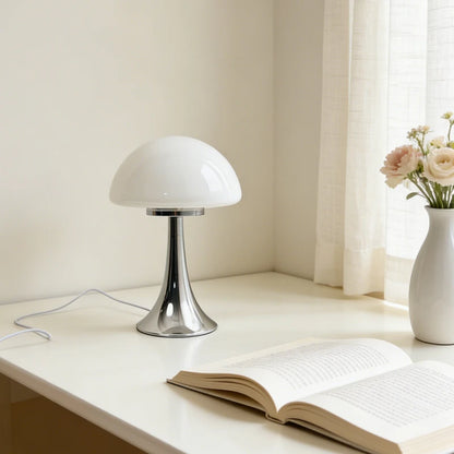 Chrome Stem Glass Mushroom Lamp – USB Powered Dimmable