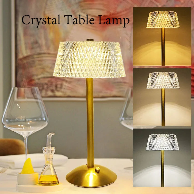 Crystal Cut Glass Table Lamp – Cordless Rechargeable