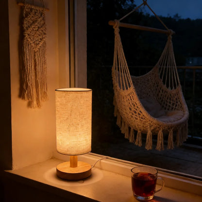 Wooden Bedside Table Lamp – USB Powered Touch Control