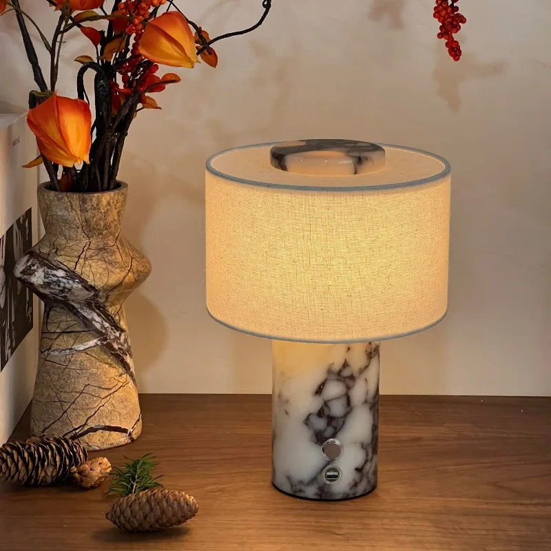 Marble Bedside Table Lamp – USB Powered Dimmable
