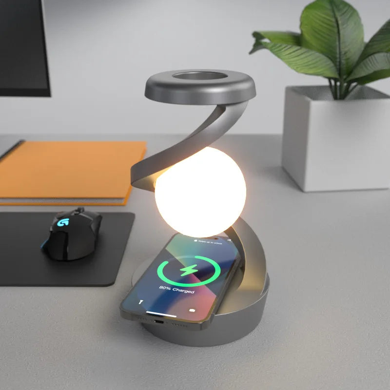 Glow Table Lamp - Gesture-Controlled Light - Spiral Design with Dynamic Lighting - Wireless Phone Charging - Multiple Colors - Modern Decor