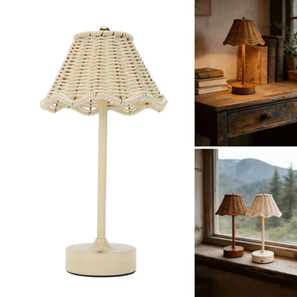 Vintage Rattan Table Lamp – Cordless Rechargeable