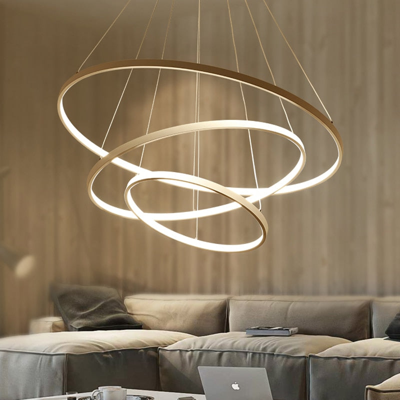 Halo Chandelier - Customizable Concentric Rings Design - Eco-Friendly LED Lighting - Available in Gold, Black, or White - Dimmable Warm or Cool White - 20-100 cm Width