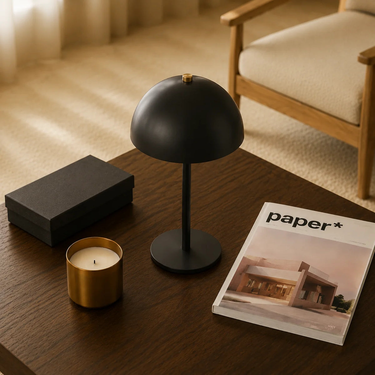 Minimalist Mushroom Table Lamp – Cordless Rechargeable