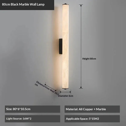 Verthara Premium Alabaster & Copper Marble Wall Sconce 80cm Black