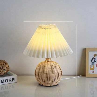 Rattan Pleated Table Lamp – USB Powered Remote Control