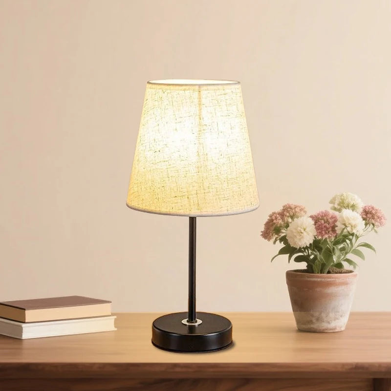 Linen Shade Bedside Lamp – USB Powered Dimmable