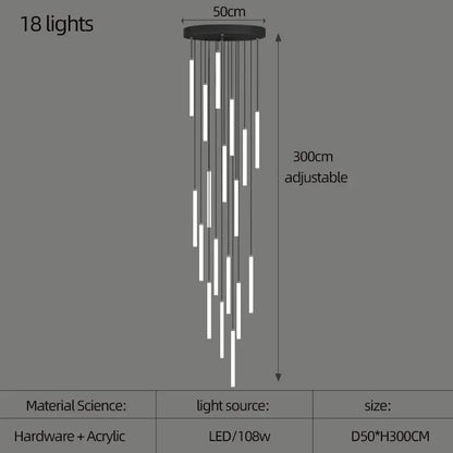Verthara Premium Rotating Linear Acrylic Staircase Chandelier 18 lights / Black lamp body / Cold White