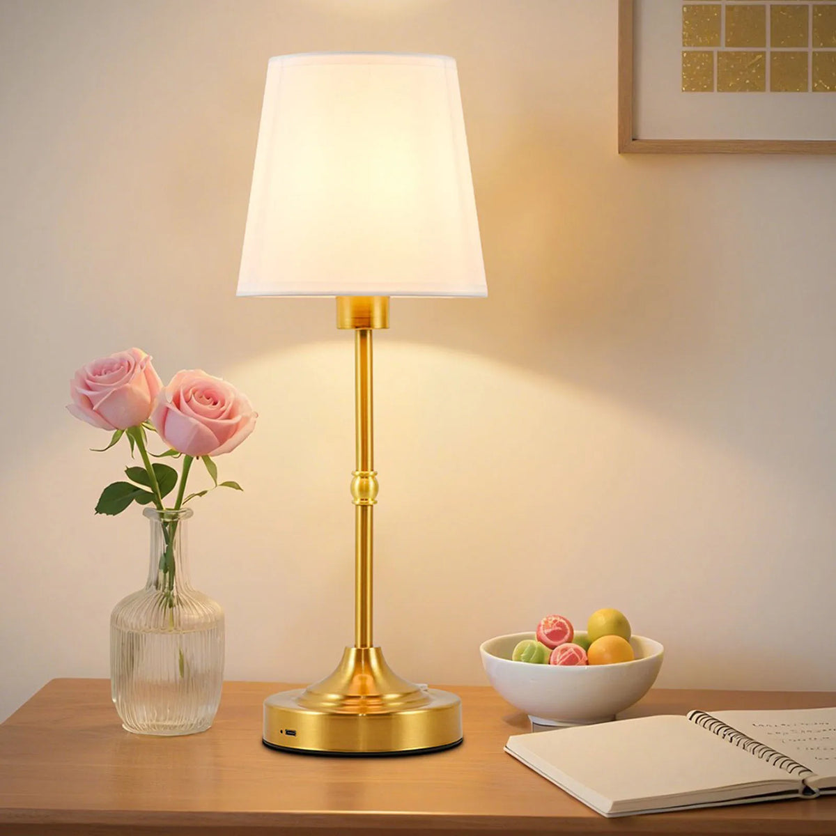 Drum Shade Brass Table Lamp – Cordless Rechargeable