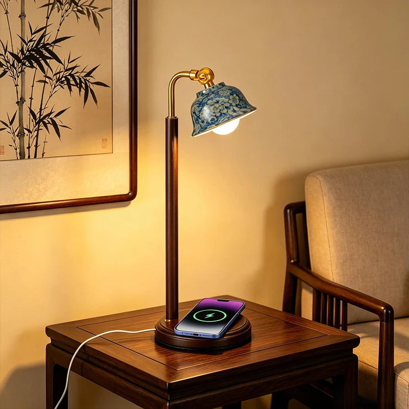 Wooden Ceramic Desk Lamp – Cordless Rechargeable
