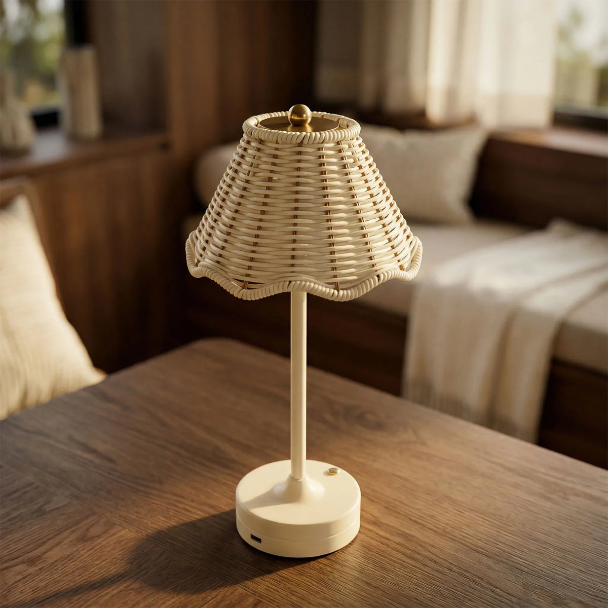 Vintage Rattan Table Lamp – Cordless Rechargeable