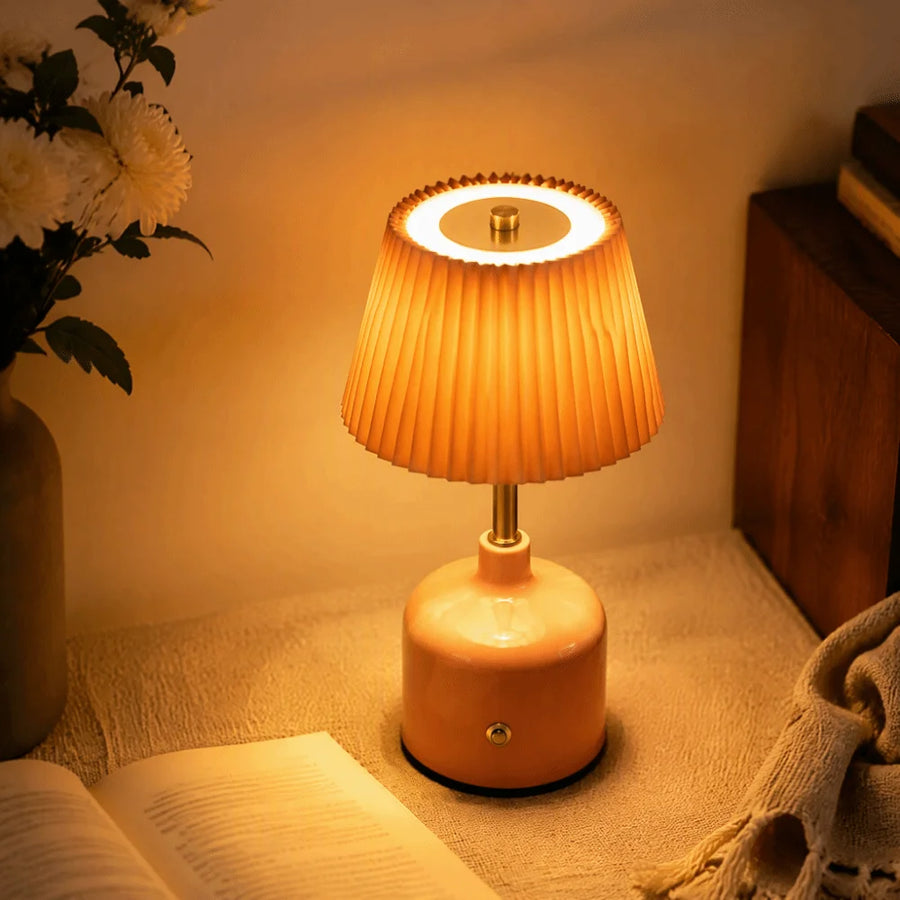 Minimalist Pleated Desk Lamp – Cordless Rechargeable