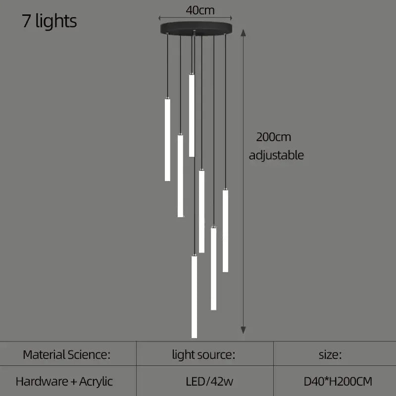 Verthara Premium Rotating Linear Acrylic Staircase Chandelier 7 lights / Black lamp body / Cold White