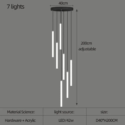 Verthara Premium Rotating Linear Acrylic Staircase Chandelier 7 lights / Black lamp body / Cold White