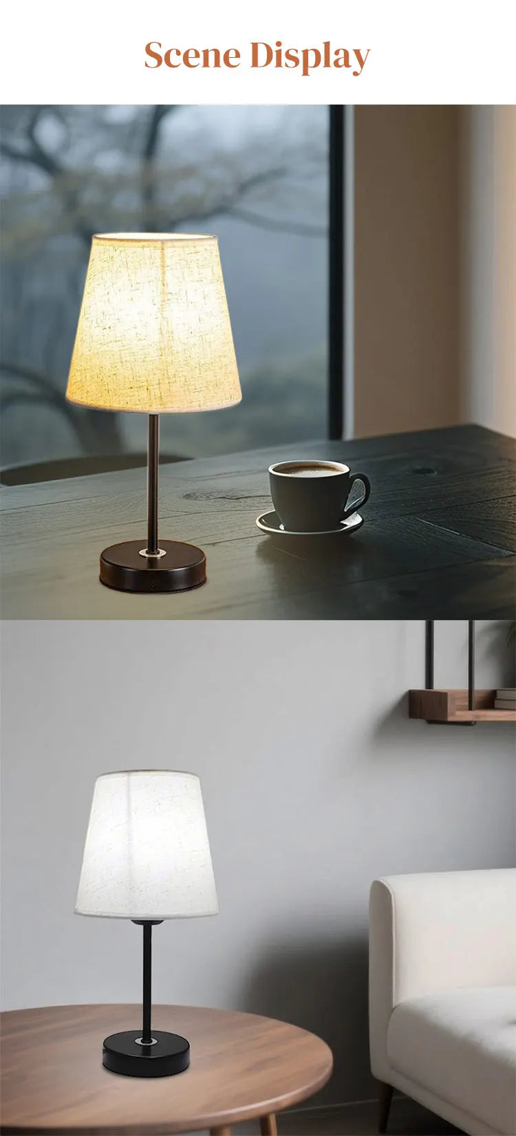 Linen Shade Bedside Lamp – USB Powered Dimmable