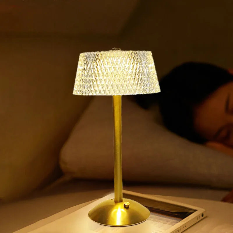 Crystal Cut Glass Table Lamp – Cordless Rechargeable