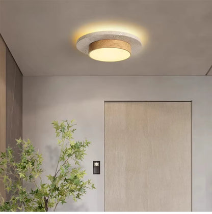 Natural Yellow Stone Flush Mount Ceiling Light – 22cm LED 28W Fixture with Dual Color Temperature for Living Room and Corridors