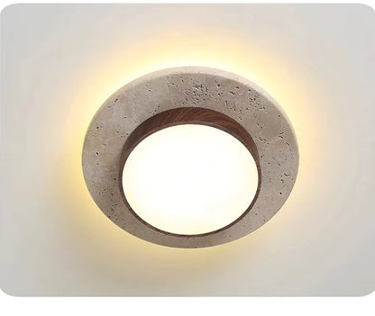 Natural Yellow Stone Flush Mount Ceiling Light – 22cm LED 28W Fixture with Dual Color Temperature for Living Room and Corridors