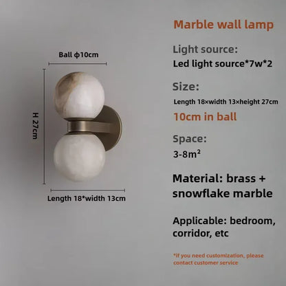 Verthara Premium Marble Bedside Wall Sconce Marble ball D10cm / Cool white