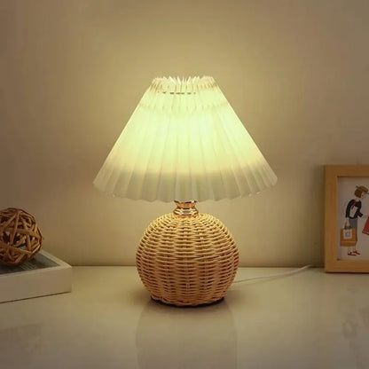 Rattan Pleated Table Lamp – USB Powered Remote Control